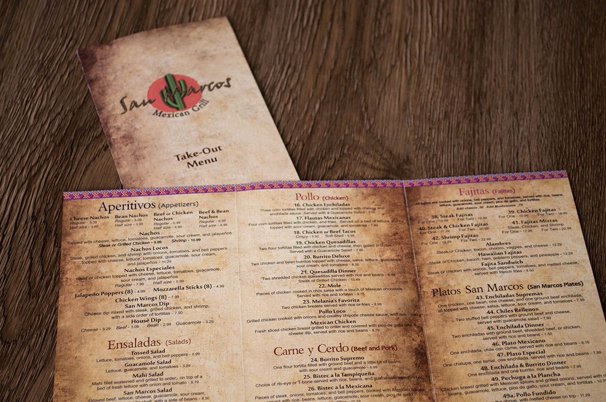 San Marcos Mexican Grill Takeout Restaurant Menu Design